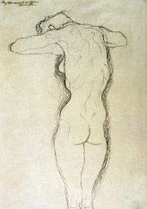 Gustav Klimt, Nudo di donna in piedi vista di schiena, le bracci