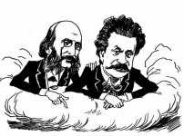 Caricatura di Offenbac e Strauss, titani dell'operetta