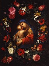 Madonna col Bambino in una ghirlanda di fiori