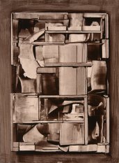 M. Rho, Composizione 47, 1955-57, pasta amido bruno su carta