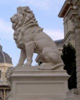 Uno dei leoni davanti al Palazzo di Giustizia
