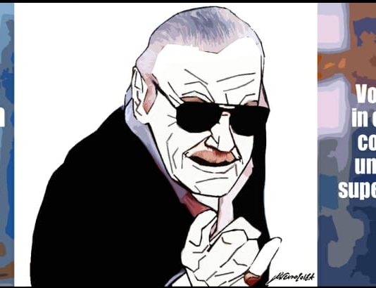caricatura fumetto di Stan lee padre degli eroi tristi